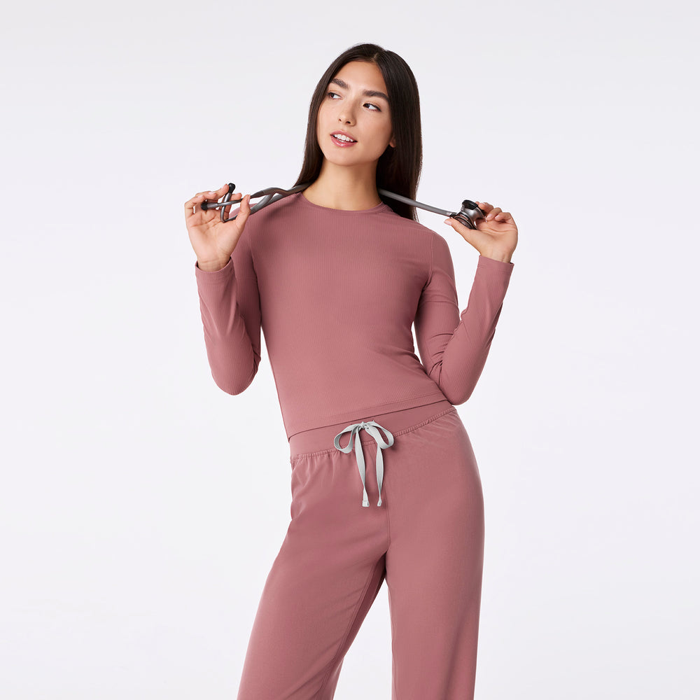 women's Mauve Ribbed Cropped - Longsleeve Underscrub