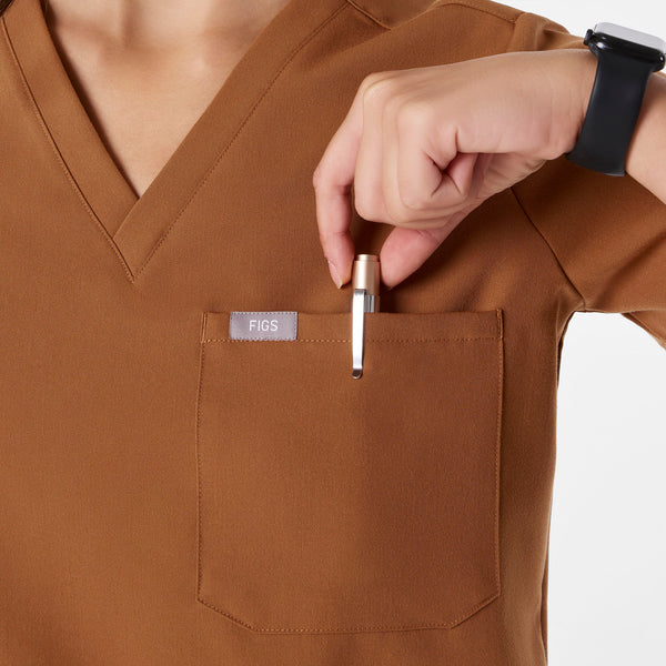 women's Mocha Catarina Petite - One-Pocket Scrub Top™