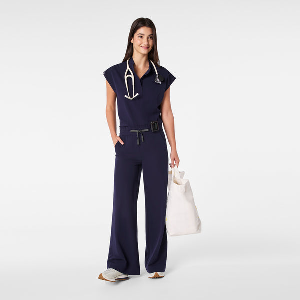 women's Navy High Waisted Allison Ultra Wide Leg - Tall Scrub Pant