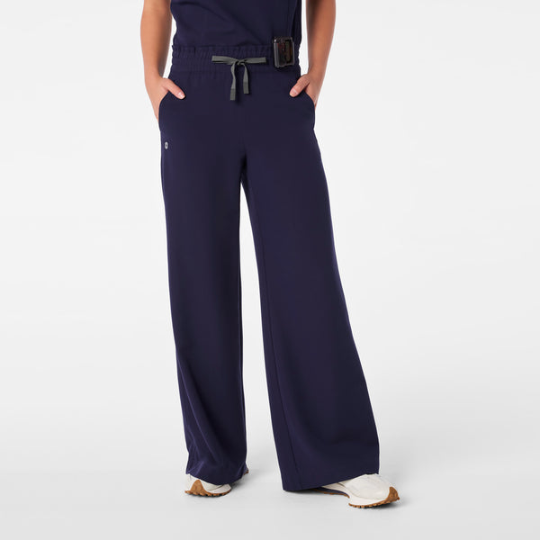 women's Navy High Waisted Allison Ultra Wide Leg - Petite Scrub Pant
