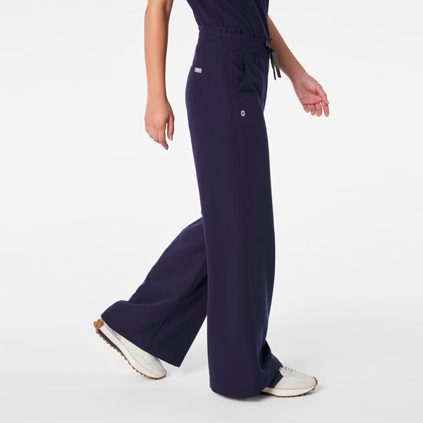 women's Navy High Waisted Allison Ultra Wide Leg - Petite Scrub Pant