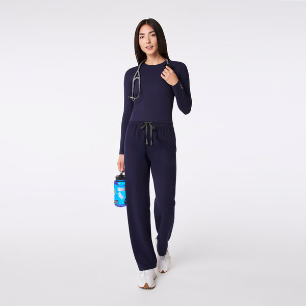women's Navy Ribbed Cropped - Longsleeve Underscrub