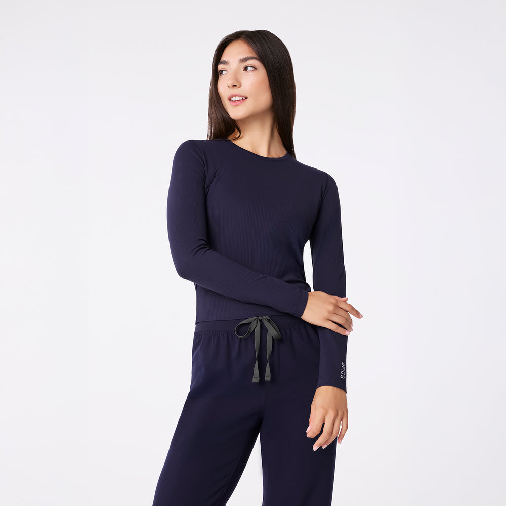 women's Navy Ribbed Cropped - Longsleeve Underscrub