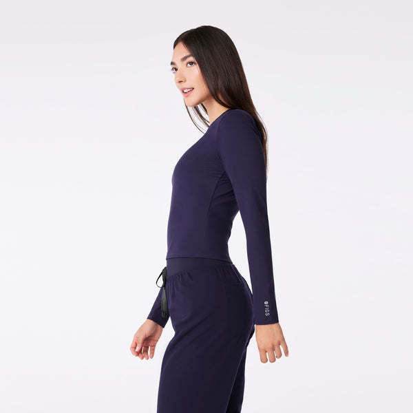 women's Navy Ribbed Cropped - Longsleeve Underscrub