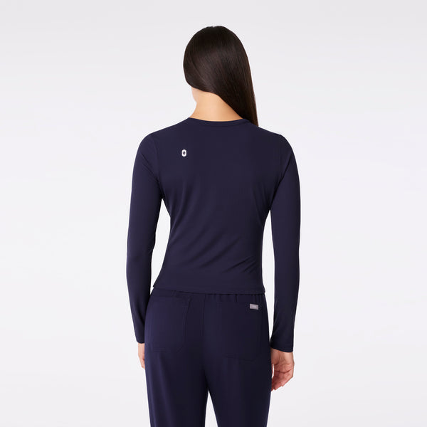 women's Navy Ribbed Cropped - Longsleeve Underscrub