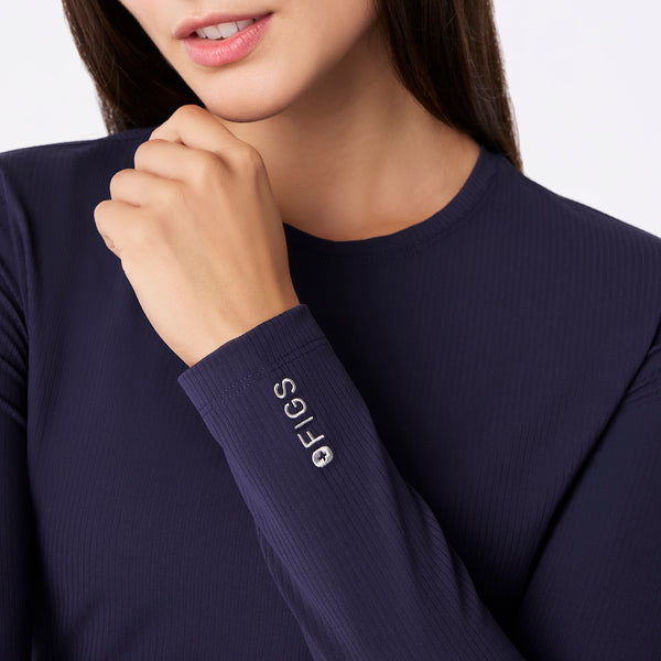 women's Navy Ribbed Cropped - Longsleeve Underscrub