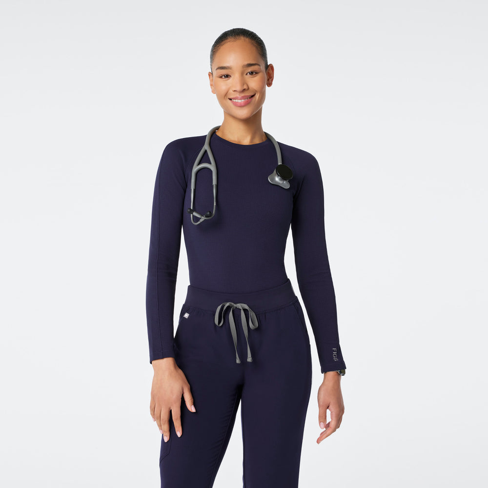 women's Navy Waffle - Longsleeve Underscrub