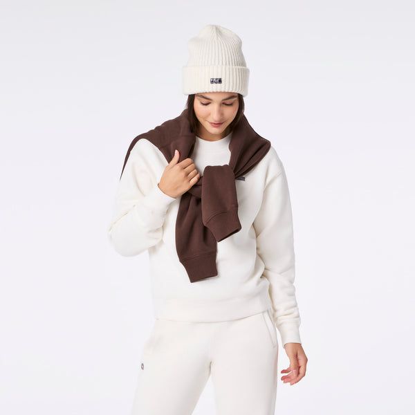 Off White Shimmer FIGS Logo Beanie