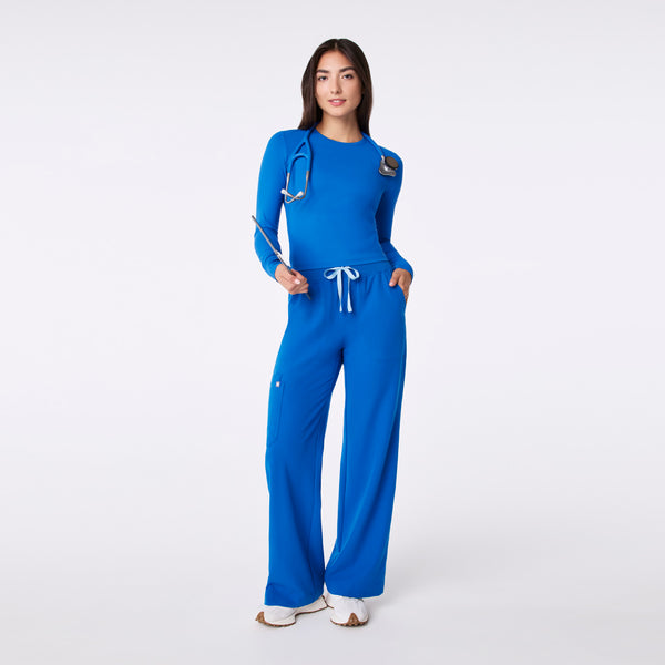 women's Royal Blue Ribbed Cropped - Longsleeve Underscrub