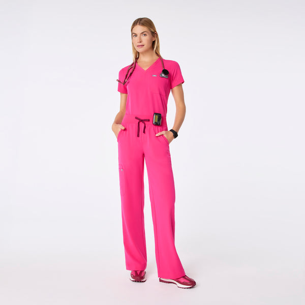 women's Shocking Pink High Waisted Isabel Wide Leg - Scrub Pant
