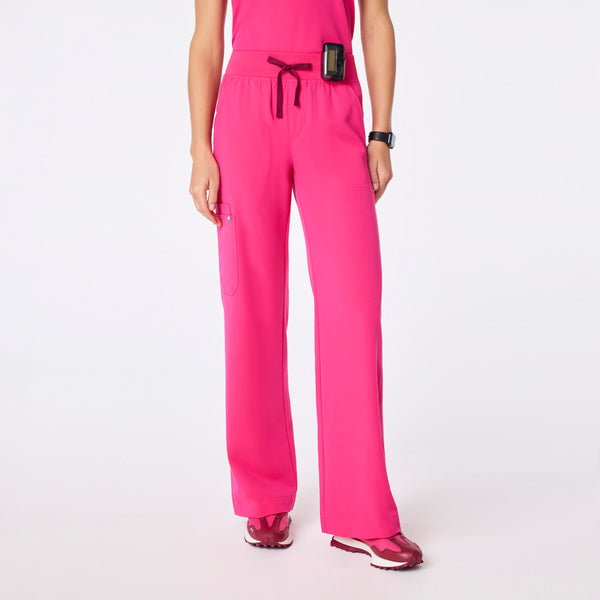 women's Shocking Pink High Waisted Isabel Wide Leg - Tall Scrub Pant