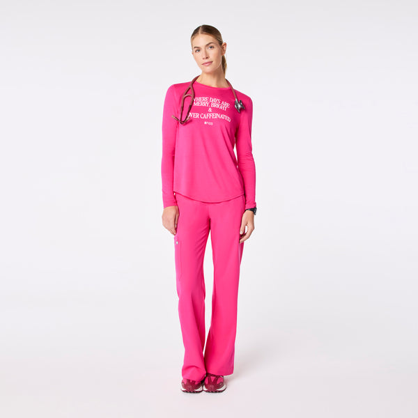women's Shocking Pink Where Days Are Merry, Bright, and Overcaffeinated Supersoft - Longsleeve Underscrub