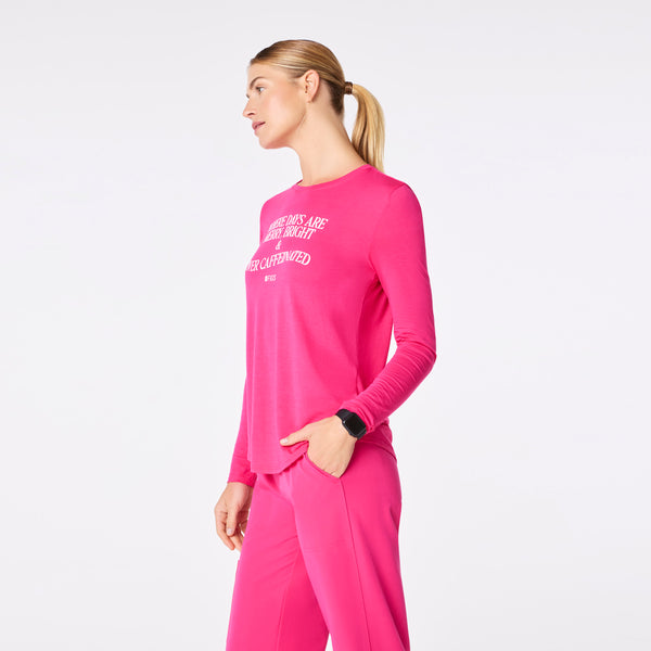 women's Shocking Pink Where Days Are Merry, Bright, and Overcaffeinated Supersoft - Longsleeve Underscrub