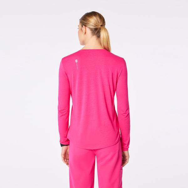 women's Shocking Pink Where Days Are Merry, Bright, and Overcaffeinated Supersoft - Longsleeve Underscrub