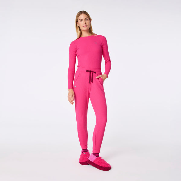 women's Shocking Pink Off-Shift High Waisted Waffle Jogger Sweatpant™