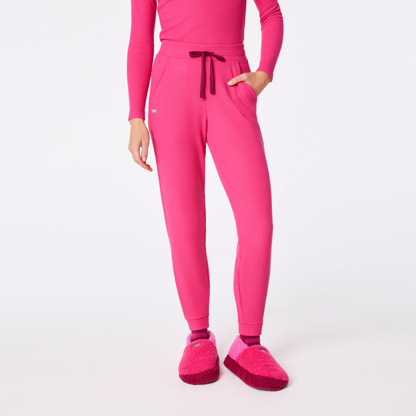 women's Shocking Pink Off-Shift High Waisted Waffle Jogger Sweatpant™
