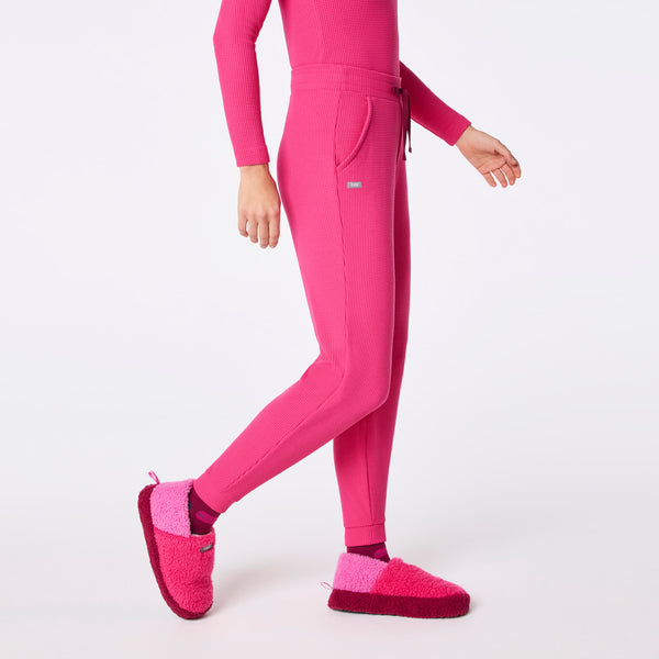 women's Shocking Pink Off-Shift High Waisted Waffle Jogger Sweatpant™