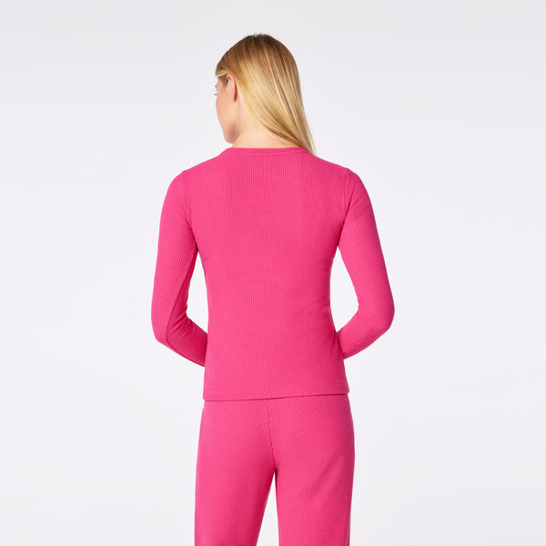 women's Shocking Pink Off-Shift Waffle - Crewneck Top™