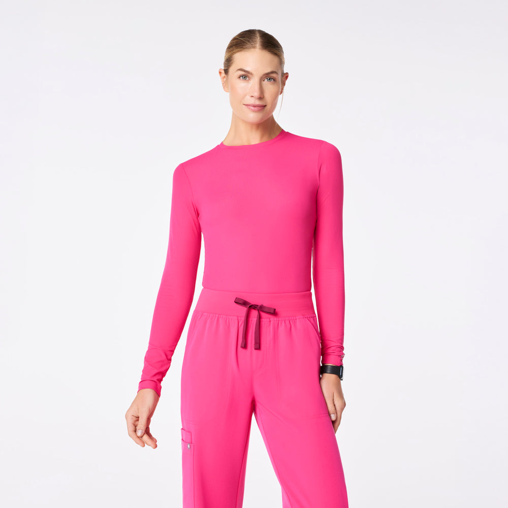 women's Shocking Pink Ribbed - Longsleeve Underscrub