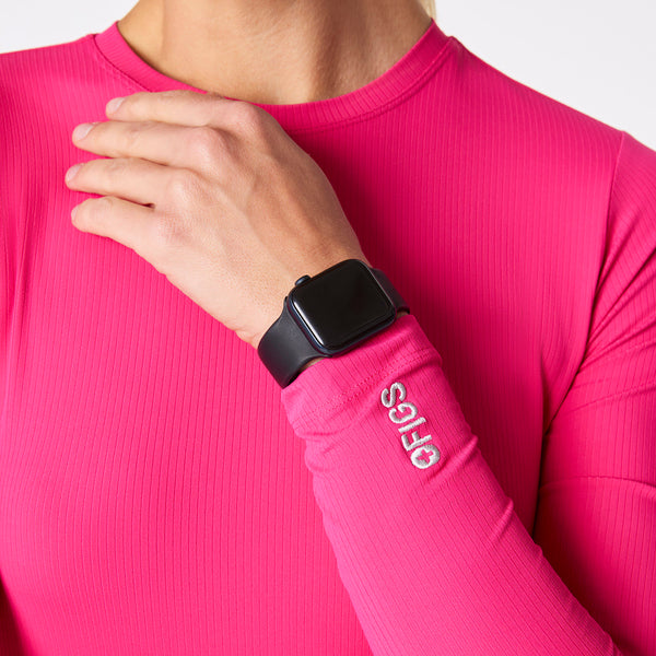 women's Shocking Pink Ribbed - Longsleeve Underscrub