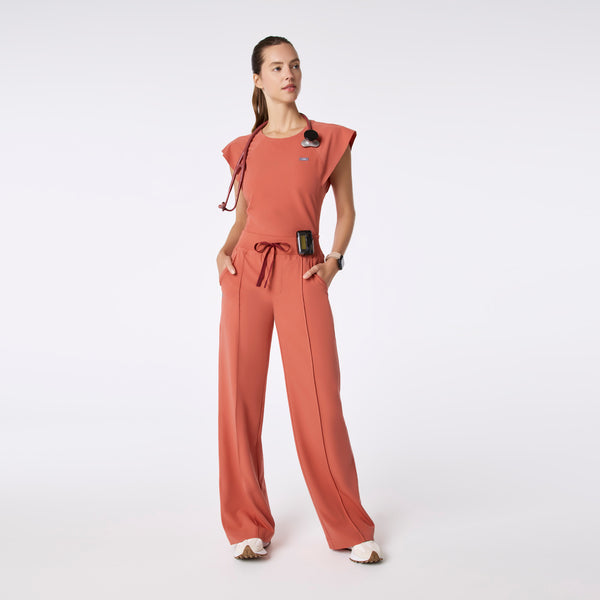 women's Spiced Cider Alexandria Wide Leg Cargo - Petite Scrub Pant