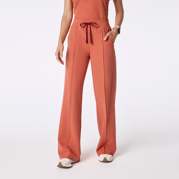 women's Spiced Cider Alexandria Wide Leg Cargo - Petite Scrub Pant