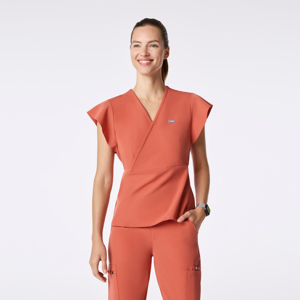 women's Spiced Cider Eveleigh Slim Peplum - Scrub Top