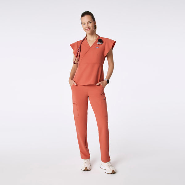 women's Spiced Cider Eveleigh Slim Peplum - Scrub Top