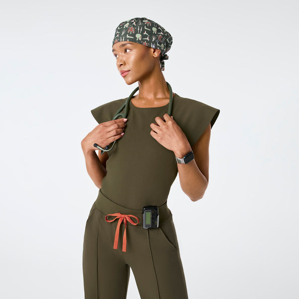 Spruce Bone Print Modern - Classic Scrub Cap Buttonholes