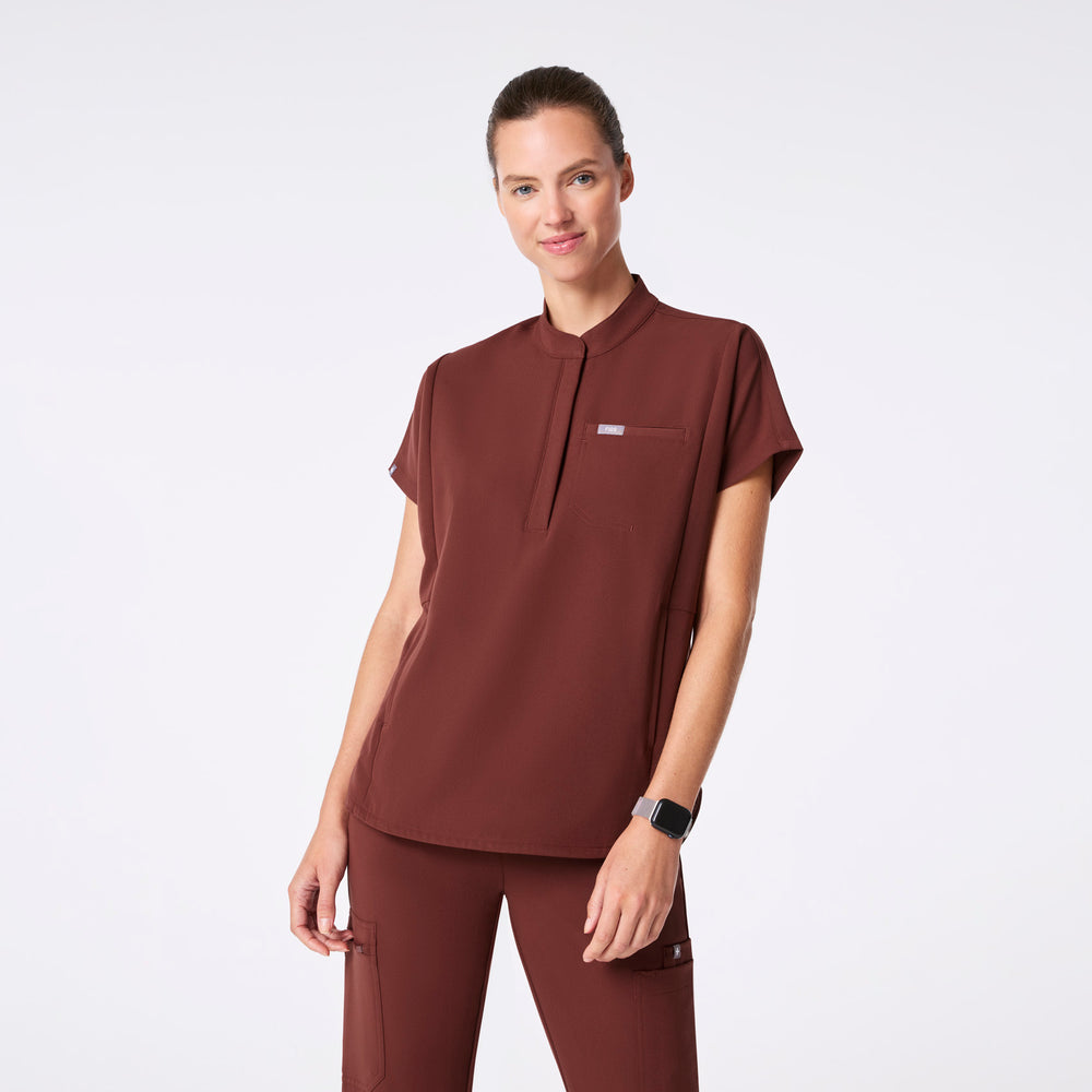 women's Walnut Montex - Mock Neck Scrub Top