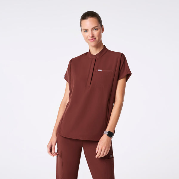 women's Walnut Montex - Mock Neck Scrub Top
