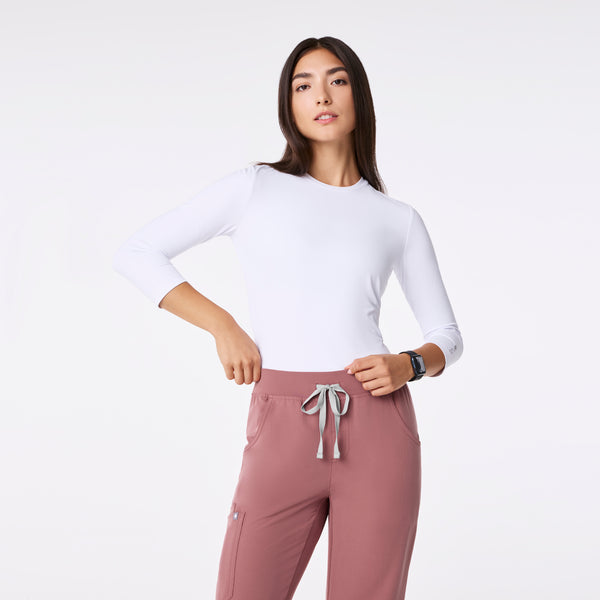 women's White Ribbed - ¾ Sleeve Underscrub