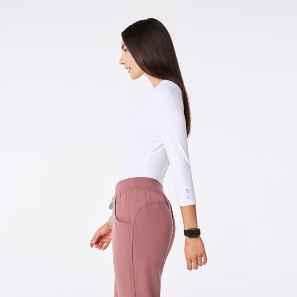 women's White Ribbed - ¾ Sleeve Underscrub
