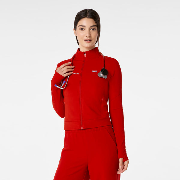 women's Winning Red On-Shift ContourKnit Cropped Scrub Jacket™