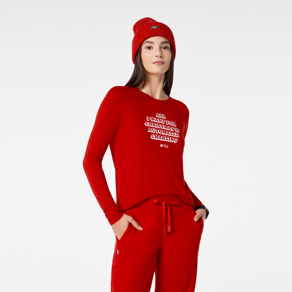 women's Winning Red All What I Wanted For Christmas Is Automated Charting  Supersoft - Longsleeve Underscrub
