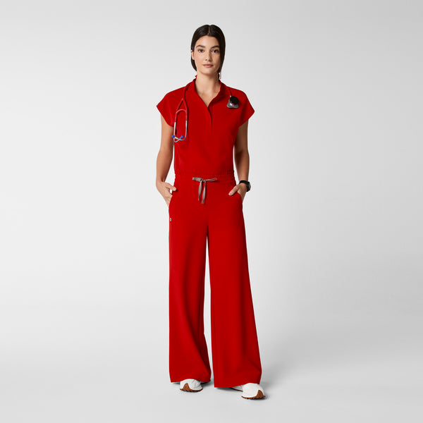 women's Winning Red High Waisted Allison Ultra Wide Leg - Petite Scrub Pant