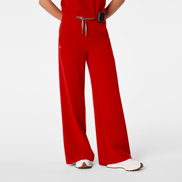 women's Winning Red High Waisted Allison Ultra Wide Leg - Tall Scrub Pant