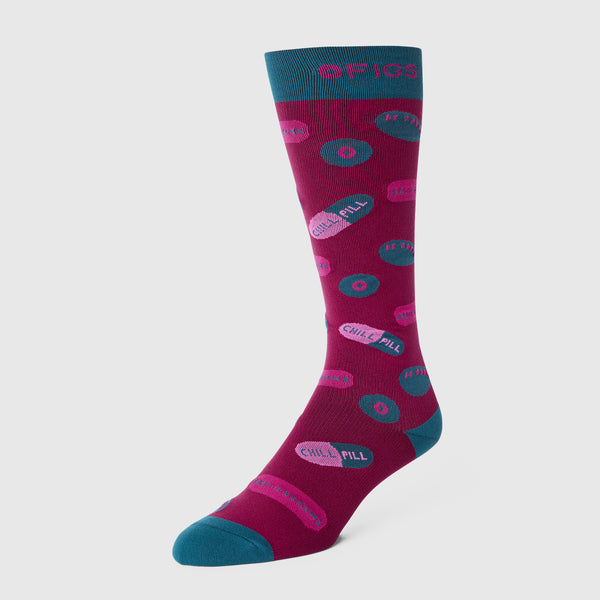 men's Deep Cranberry Be Happy Chill Pill - Compression Socks