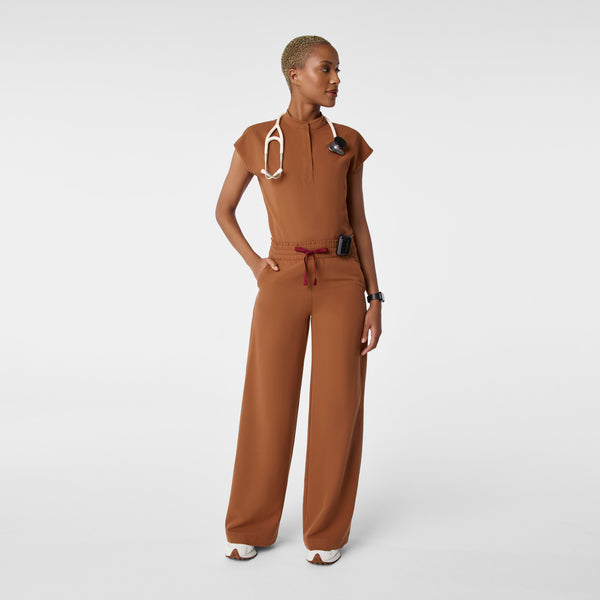 women's Mocha High Waisted Allison Ultra Wide Leg - Petite Scrub Pant