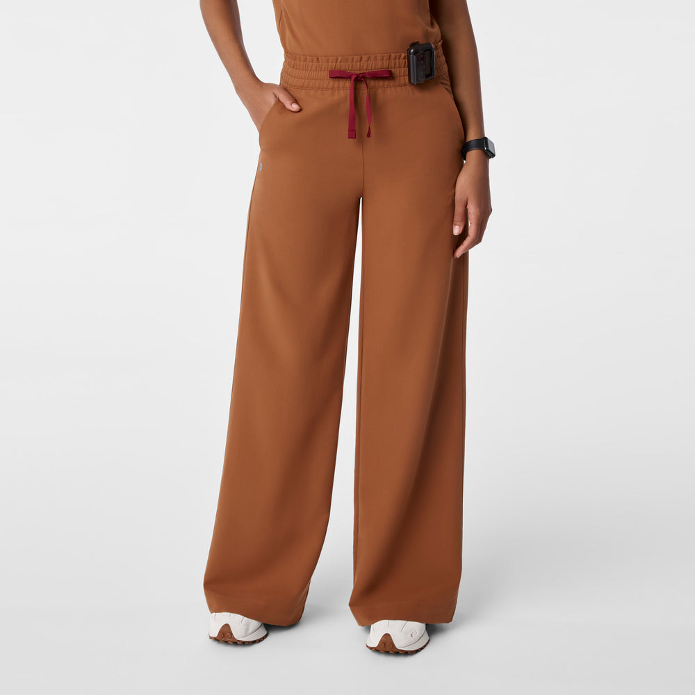 women's Mocha High Waisted Allison Ultra Wide Leg - Petite Scrub Pant