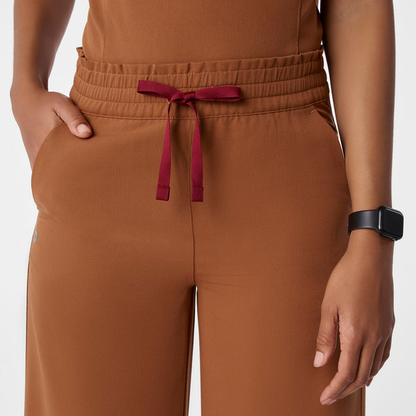 women's Mocha High Waisted Allison Ultra Wide Leg - Petite Scrub Pant