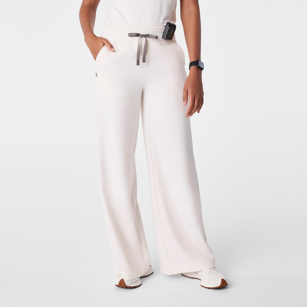 women's Off White High Waisted Allison Ultra Wide Leg - Tall Scrub Pant