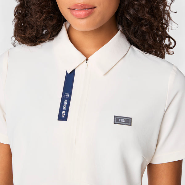 women's Off White FIGS x Team USA FIBREx Polo - Scrub Top