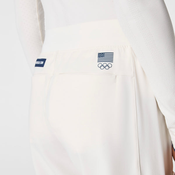 women's Off White FIGS x Team USA High Waisted Wide Leg - Petite Scrub Pant