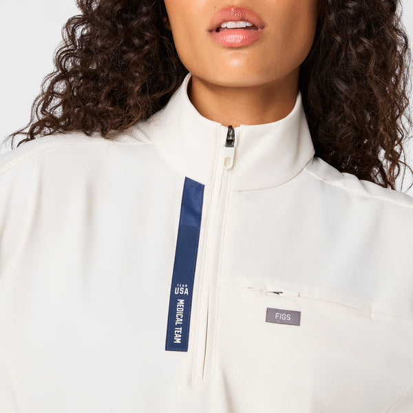 women's Off White FIGS x Team USA Mock Neck Longsleeve - Scrub Top