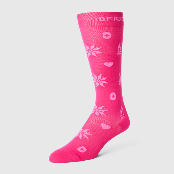 women's Shocking Pink Fair Isle - Compression Socks
