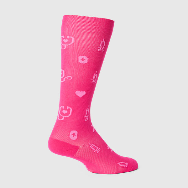 women's Shocking Pink Fair Isle - Compression Socks