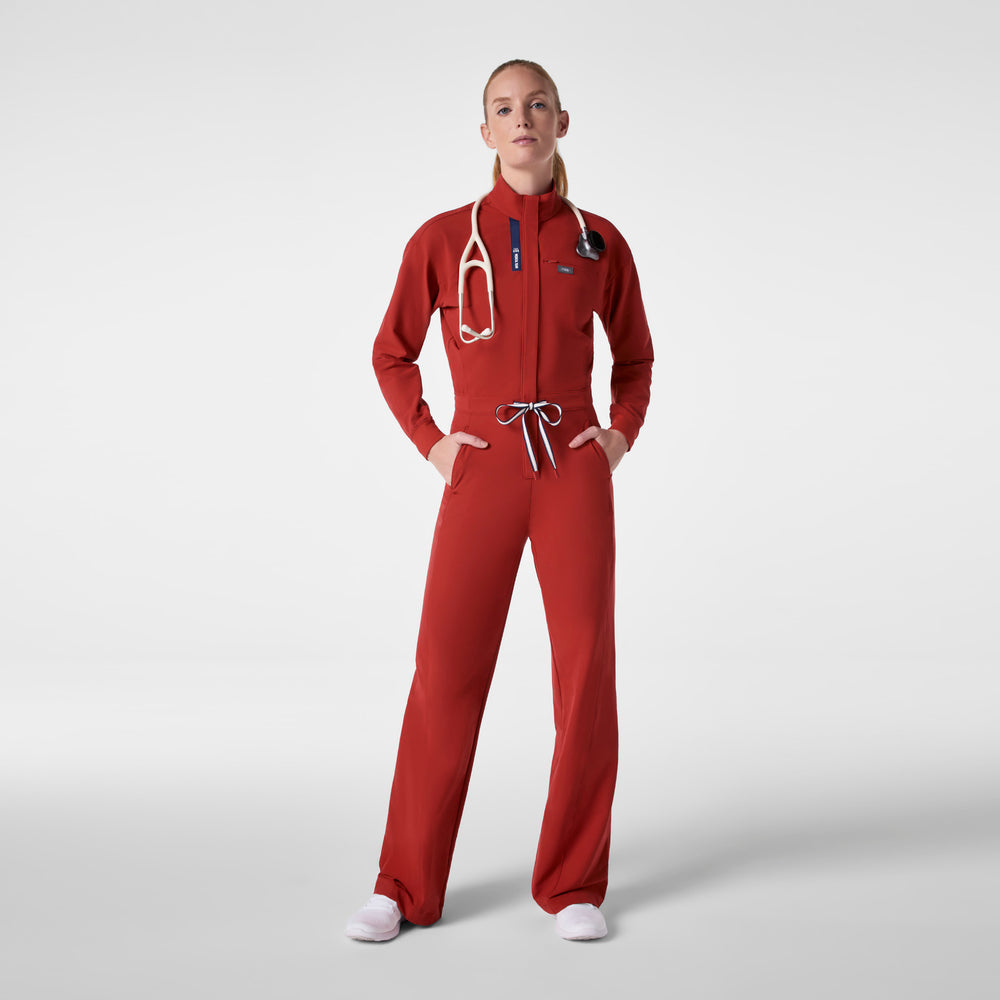 women's Team USA Red FIGS x Team USA FIBREx Mock Neck Wide Leg - Longsleeve ScrubJumpsuit™