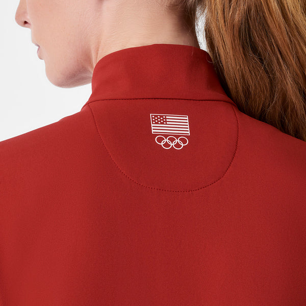 women's Team USA Red FIGS x Team USA FIBREx Mock Neck Wide Leg - Petite Longsleeve ScrubJumpsuit™