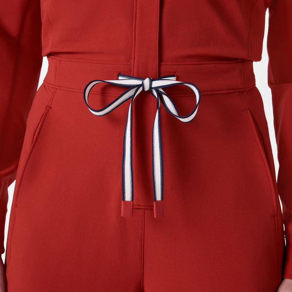 women's Team USA Red FIGS x Team USA FIBREx Mock Neck Wide Leg - Petite Longsleeve ScrubJumpsuit™